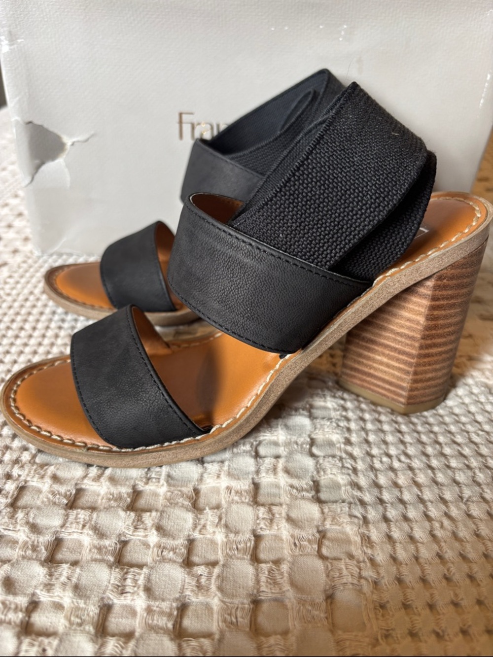 Franco Sarto Black Strappy Block Heel Sandals - Picture 2 of 2